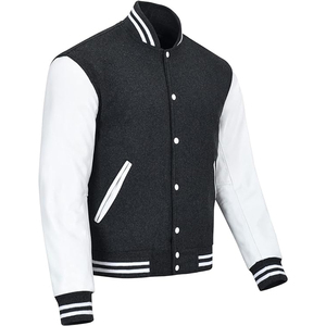 OEM Custom Men's Long Sleeve Canvas Full-Snap Varsity <b>Jacket</b> High Street Stand Streetwear Patch Embroidery Available Colorful - Product Image 2