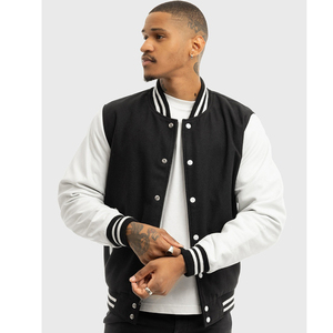 Veste universitaire noire et blanche pour homme avec fermeture boutonnée, col rabattu, style streetwear décontracté, vêtement d'automne - Product Image 1