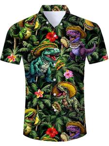 Nouvelle chemise à manches courtes pour homme à motif hawaïen, t-shirt tendance taille européenne et américaine, boutonnée, en polyester imprimé - Product Image 6