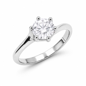 Anillo de Compromiso de Diamantes de Corte Brillante Redondo en Oro Blanco para Mujer, Engaste de Puntas, Estilo Clásico - Product Image 3