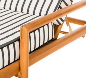 Chaise longue en bois moderne pour l'extérieur avec coussin rayé, design contemporain, mobilier de jardin durable pour la terrasse - Product Image 5