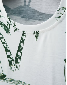Ensemble t-shirt et short d'été pour hommes, motif imprimé palmier et voilier, tenue décontractée tricotée respirante, col rond, blanc et vert - Product Image 4