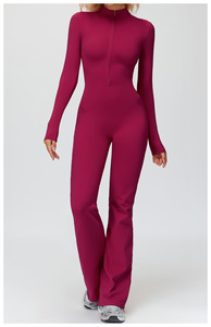 Autumn Winter Keep Warm One Piece Half Zipper Yoga Activewear Sports Bodysuit High Impact Fitness <b>Flared</b> <b>Leggings</b> Jumpsuit - Product Image 1
