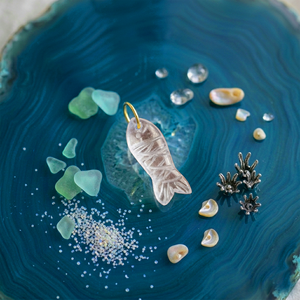 Rose Quartz Fish Pendant Hand Carved Crystal Charm with Gold Loop Ocean Inspired Charm for Necklace Making Crystal Fish Jewelry - Product Image 1