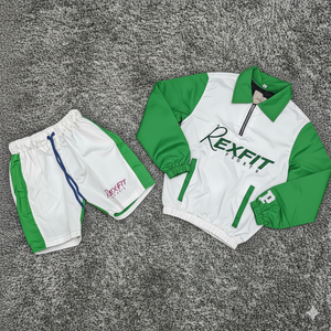 Conjunto Deportivo Rexfit, Chaqueta Cortavientos con Cierre Completo y Pantalones Cortos para Hombre, con Logotipo Personalizado, Venta al Por Mayor - Product Image 1