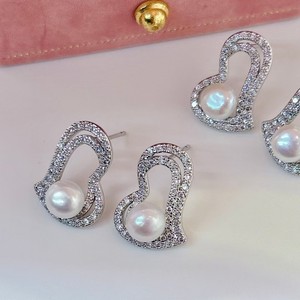 Hao Shi Fashionable Inlaid 6-7mm Freshwater <b>Pearl</b> <b>Earrings</b> Love Style High-End Temperament for Women Wholesale - Product Image 1