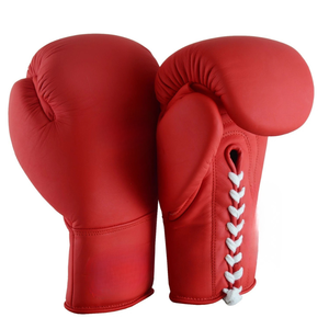 Gants de boxe en cuir rouge avec fermeture à lacets pour adultes de 14 ans et plus, unisexe, pour arts martiaux - Product Image 1