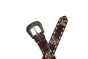 <b>Tooled</b> Leather Western Belt Cowboy Style Floral <b>Engraved</b> Belt for Men from Divine International India - Product Image 3