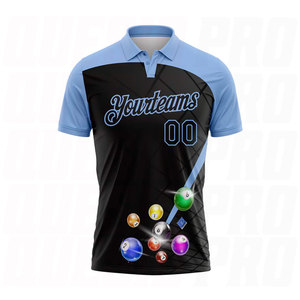 Camiseta Deportiva Personalizada de Billar en Negro y Azul Claro, Transpirable, de Secado Rápido, con Sublimación - Product Image 2