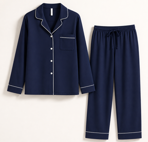 Women's Casual 2-Piece Polyester/Cotton Knitted Breathable Pajama Set Long Sleeve Button-Up Top Pants Soft Sleepwear Lounge Wear - Product Image 1