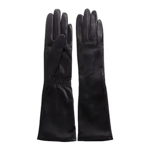 Three Lines Stitching Decoration Evening Dressing Long Women Leather Gloves Daily Life opera length long gloves