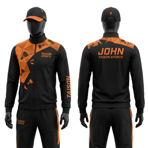Mens Badminton Training Suit 290 GSM Soft Polyester Knitted Fabric Green Gold Panel Design Sportswear <b>Screen</b> Print Custom Logo - Product Image 3