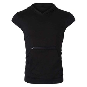 เสื้อออกกำลังกายสีดำ เสื้อผ้าผู้ชาย เสื้อฮู้ดแขนกุดแบบสวมใส่สบาย มีกระเป๋าซิป - Product Image 5