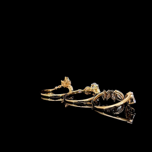 Ensemble de trois bagues empilables élégantes en diamants de laboratoire, serties de pierres ovales et marquises, avec bande incurvée et anneau couronne, pour femmes - Product Image 3