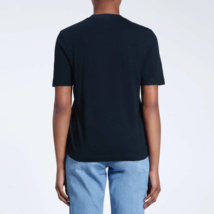 เสื้อยืดคอกลมสีดำสำหรับผู้หญิง ผ้าฝ้าย 100% ทรงปกติ แขนสั้น ใส่ได้ทุกฤดู ระบายอากาศได้ดี ผ้าเจอร์ซีย์ถัก สีพื้น - Product Image 2