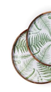 Wholesale Handcrafted <b>Round</b> Wood Enamel <b>Tray</b> Set Bulk Serving Platter Elegant Transfer Sheet Fern Print Dining Tableware - Product Image 4