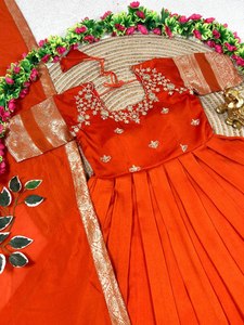 ORANGE Silk Anarkali <b>Suit</b> With Embroidered Dupatta Traditional Indian <b>Wedding</b> <b>Dress</b> <b>Women</b> Floor-Length Regular Fit - Product Image 2