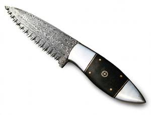 Cuchillo utilitario artesanal de acero de Damasco retorcido con espiga de sierra, mango de madera estabilizada, punta caída, 9 pulgadas, para exteriores - Product Image 6