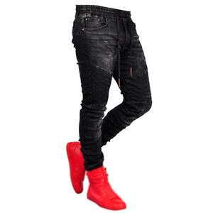 Pantalones vaqueros ajustados elásticos rasgados para hombre, estilo biker, corte slim, con cintura elástica, tipo harem, jogger - Product Image 4