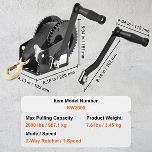 Verricello Manuale per Rimorchio Barca con Capacità di Trazione di 900 kg, Cinghia in Poliestere da 23 Piedi, Cricchetto Bidirezionale, Verricello Resistente 12V DC - Product Image 4