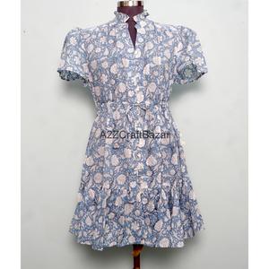 Robe Courte en Coton pour Femme, Col en V, Manches Courtes, Taille Haute, Coupe Trapèze, Imprimé Floral Numérique, Lavable, Respirante, Idéale pour le Bureau - Product Image 2