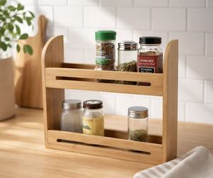 Bamboo Double-Tier <b>Spice</b> Rack Holds 12 Standard 3oz <b>Jars</b>, Countertop or Wall-Mountable for Kitchen Cabinet & Pantry - Product Image 1