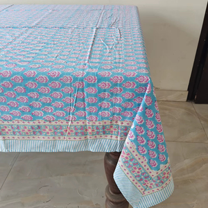 Mantel de Algodón Puro Estampado a Mano Personalizable, Color Azul Claro y Rosa Sólido, Marca Balajee Modelo TC-14, para Bodas y Fiestas - Product Image 1