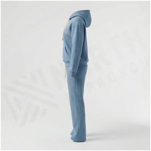 Women's Light Blue Hooded Tracksuit Set 2-Piece <b>Fleece</b> <b>Sweatshirt</b> and Jogger Pants with Geometric Design Casual Autumn Wear - Product Image 3