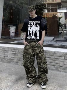 <b>Mens</b> Denim Baggy Pants with Cargo Pockets Mid Weight Casual Streetwear Wide Leg <b>Jeans</b> Hip Hop Skater Trousers - Product Image 5