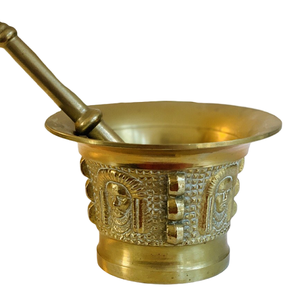 High Quality Brass Mortar And Pestle With Engraving And Polish Finished For Manual <b>Coffee</b> And Spices <b>Grinder</b> Metal Imam Dasta - Product Image 3