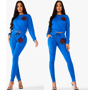 Ensemble 2 pièces col ras du cou pour femme, costume, pull, moulant, survêtement pour dames, Style personnalisé directement d'usine - Product Image 4