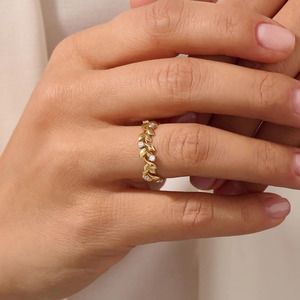 แหวนเพชรทรงใบไม้ดีไซน์ธรรมชาติ เพชรเพาะเลี้ยง 10K 14K 18K ทองคำแท้ แหวนลายดอกไม้แบบซ้อนได้ แหวนแต่งงานลายพฤกษศาสตร์ - Product Image 2