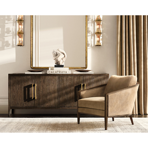 Minimalist Modern 4 Door <b>Sideboard</b> Cabinet Solid Teak Natural Wood Grain <b>Storage</b> Credenza with Shelves for Dining Room - Product Image 5