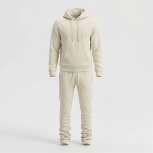 Conjunto Deportivo para Hombre con Capucha Color Crema, Sudadera y Pantalones Largos con Logotipo en Relieve, 100% Algodón, Transpirable, Corte Regular - Product Image 5