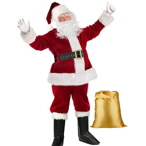 Conjunto de Disfraz Navideño de Santa Claus, Chaqueta Roja de Felpa, Pantalones, Gorro, Cinturón, Barba, Guantes y Accesorios para Fiestas y Eventos Navideños - Product Image 3