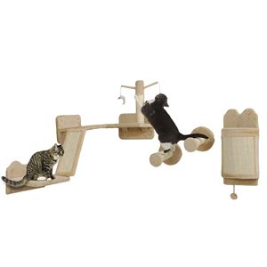 4 pz mensola a muro per gatti Beige con Design angolare graffiatore albero di gatto con graffio posatoi per gatti bacchette giocattolo - Product Image 1