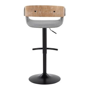 Elisa Mid Century Modern Adjustable Barstool with Swivel Black Metal and Whitewashed Wood Grey Fabric Rounded T <b>Footrest</b> - Product Image 5