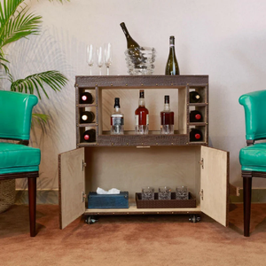 Mueble de bar de cuero de diseño superior al por mayor, estante de almacenamiento, gabinete de puerta para hotel y bar hecho a mano de calidad premium - Product Image 5