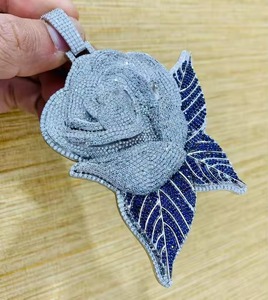 Colgante de Moissanita Hip Hop con diseño de Rosa y efecto 'Ice Out', de Plata 925 Bicolor, estilo Bling para Rapper, Joyería de Moda, Colgante de Flor para Regalo - Product Image 4