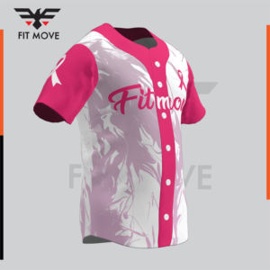 Camiseta de Béisbol Sublimada, Rosa y Blanca, Unisex, Manga Corta, Cierre de Botones, Transpirable, de Poliéster, Alta Calidad - Product Image 3