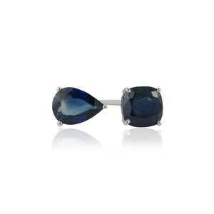 Prix de gros usine Bague ouverte en or blanc véritable K18 avec saphir bleu, bijou pour mariage et soirée, pierre de naissance de septembre - Product Image 1