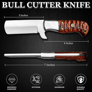 Couteau de boucher à lame fixe forgé à la main, robuste, à tranchant très affûté, avec manche ergonomique en bois, en acier au carbone de qualité supérieure - Product Image 2