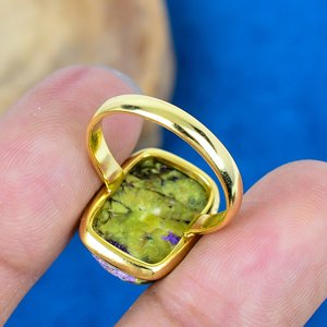 Pierre précieuse naturelle en sticktite violette, forme coussin, plaqué or 18 carats sur argent sterling 925 - Product Image 4