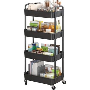 Carrello Portaoggetti a 4 Ripiani in Plastica con Maniglia, Trolley Multifunzionale per Ufficio, Casa e Cucina, Contenitore Mobile - Product Image 1