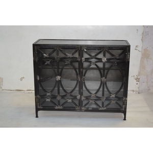 European Luxury Modern Traditional Convertible Metal <b>Sideboard</b> Cabinet Glass Panel Design for Dining Living Room - Product Image 2