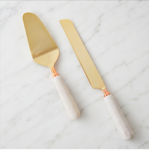 Ensemble de couteaux à fromage dorés avec manche en marbre, épandeur à beurre et spatule à gâteau en acier inoxydable, 2 pièces pour la cuisine - Product Image 1
