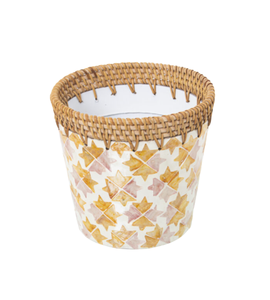 Cesta de mimbre tejida con diseño de incrustaciones de MOP, cubierta decorativa para macetas de interior y exterior, soporte para macetas de jardín estilo boho de Vietnam - Product Image 4