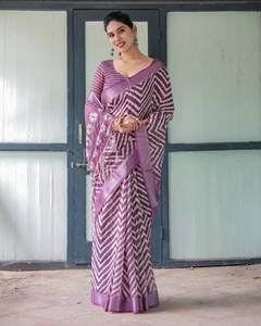 Sari de Lino y Algodón con Estampado Digital, Última Tendencia India, Prenda Étnica Elegante para Novias, Bodas, Fiestas, Playa, Secado Rápido, para Mujer - Product Image 3