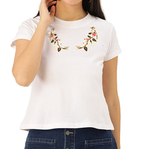 Women's White Cotton Crew Neck T-Shirt Regular Fit Short Sleeve Casual Jersey <b>Top</b> Breathable All Seasons - Product Image 5