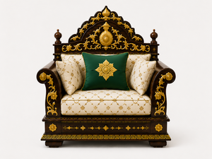 Vintage Teak Wood Carved Luxury Living Room Furniture Set Classic Luxury Crown Handcrafted <b>Sofa</b> Set Traditional Hand-Carved USA - Product Image 4